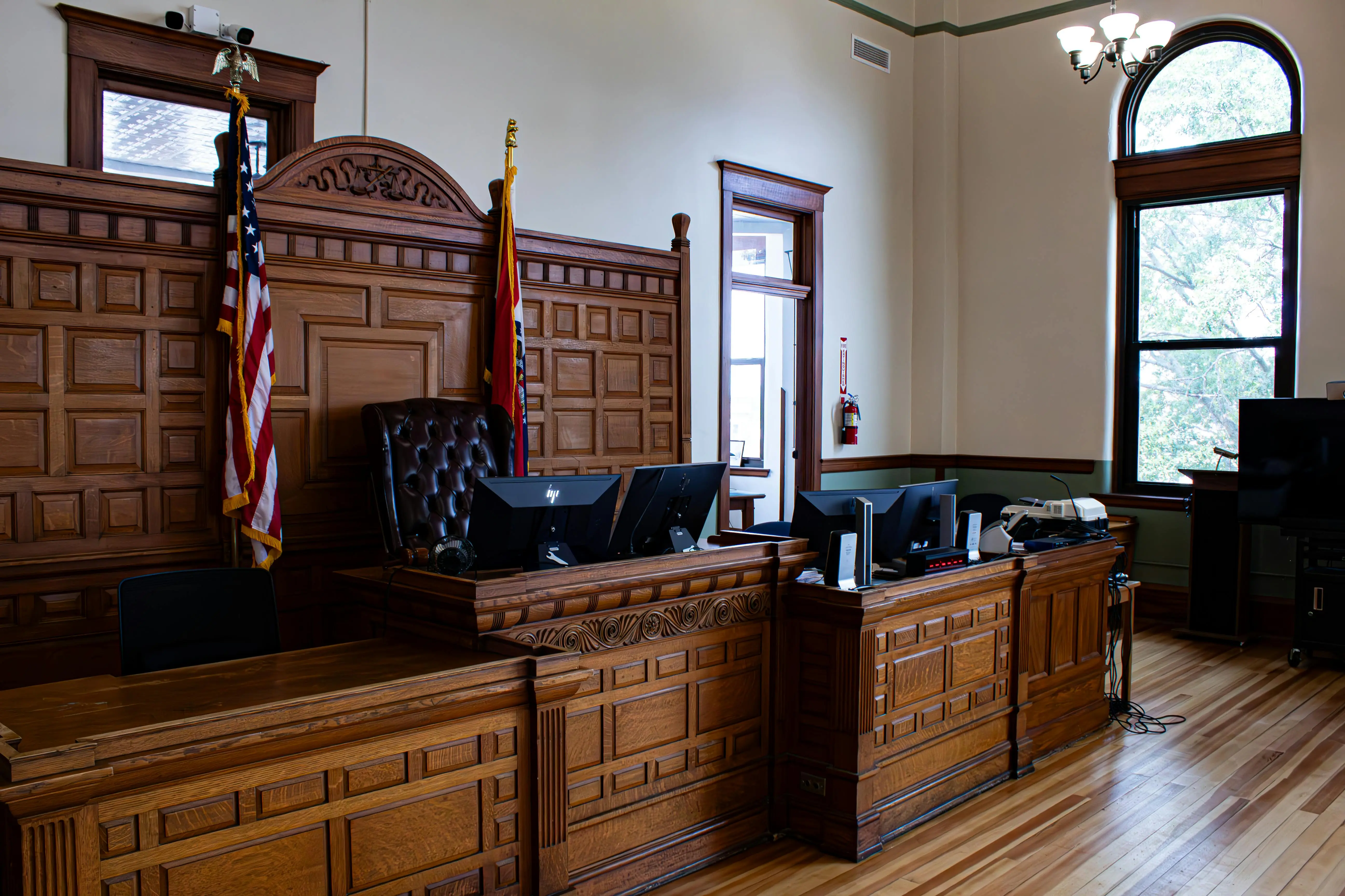 Lawyer presenting arguments in courtroom